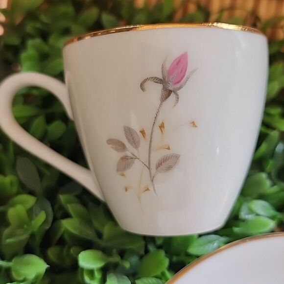 Vintage Japan Abalone China Flamingo Rose Demitasse Teacup & Saucer - Picture 10 of 12